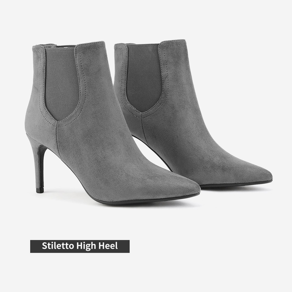 Pointed Toe Stiletto Chelsea Ankle Booties - LIGHT GREY SUEDE - 5